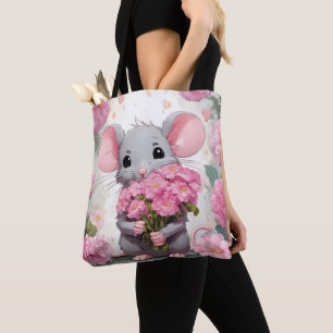 Maus mit rosa Blumenstrauß