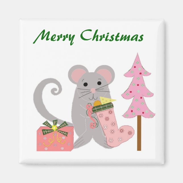 Maus mit rosaroter Socke Magnet (Vorne)
