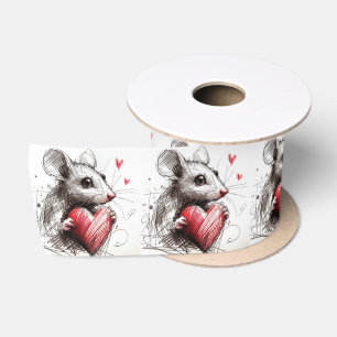 Maus mit roter Herzenskizze Satinband