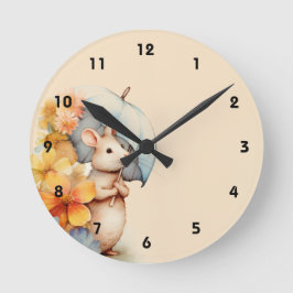 Maus mit Schirm-Blume gefärbtes Papier Runde Wanduhr