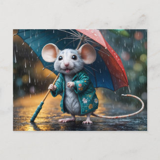 Maus mit Schirm Postcard Postkarte