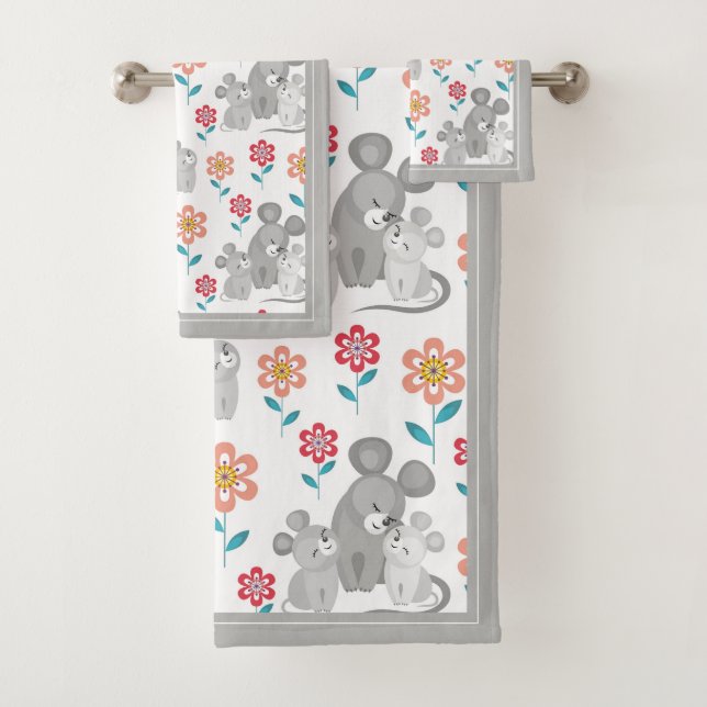 Maus Mutter, Babys graue Grenze Muttertag Badhandtuch Set (Insitu)