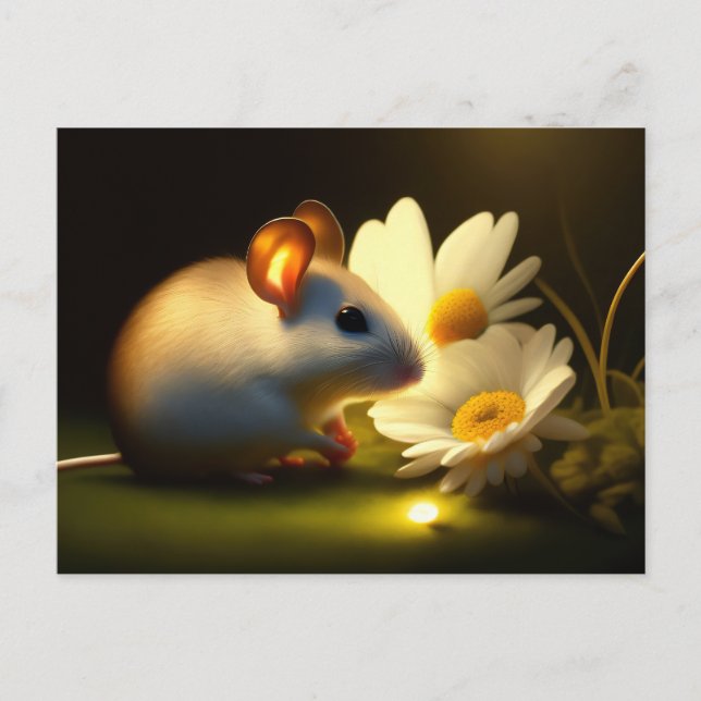 Maus riecht Daisies Postkarte (Vorderseite)
