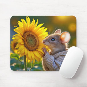 Maus riecht eine Sonnenblume Mousepad