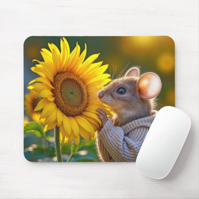 Maus riecht eine Sonnenblume Mousepad (Mit Mouse)