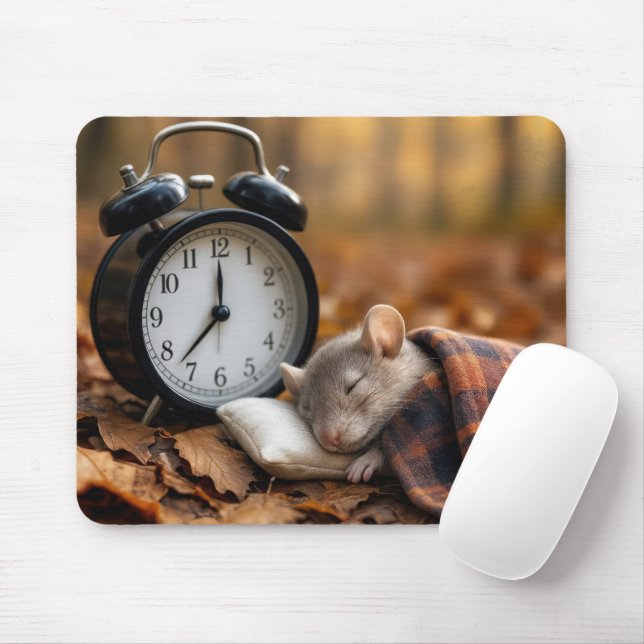Maus schläft neben einem Wecker Mousepad (Mit Mouse)