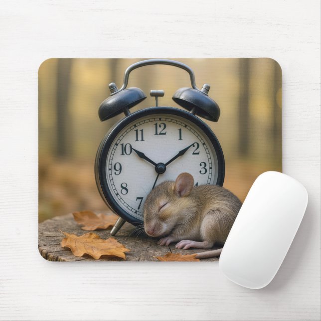 Maus schläft neben einem Wecker Mousepad (Mit Mouse)