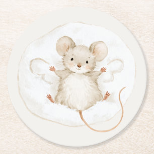 Maus Schnee Engel Winter Weihnachten Runder Pappuntersetzer