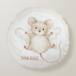 Maus Schnee Engel Winter Weihnachten Rundes Kissen