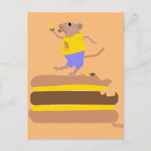 Maus tanzt auf (und isst) Burgher Postkarte