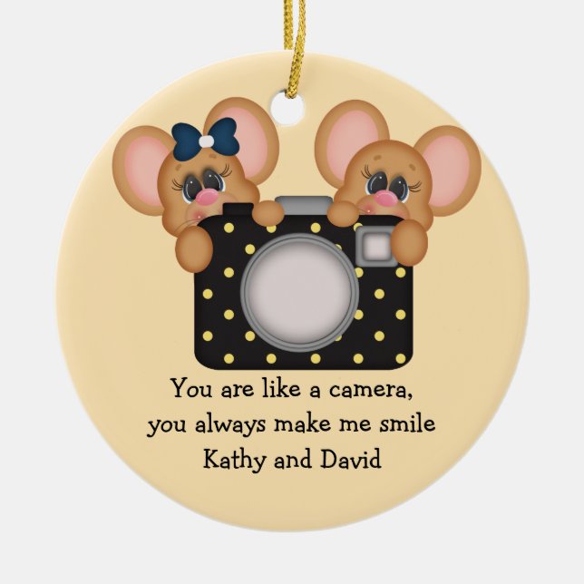 Maus und Kamera Keramikornament (Vorne)