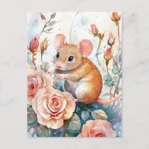 Maus und Rose Postkarte