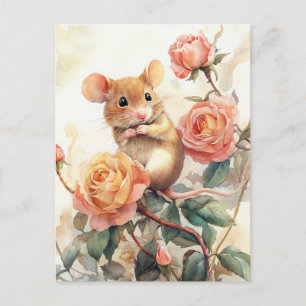 Maus und Rose Postkarte