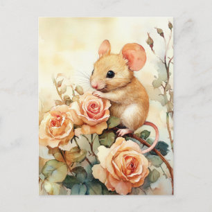 Maus und Rose Postkarte