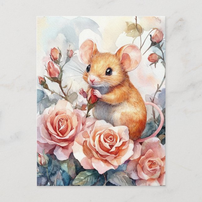 Maus und Rose Postkarte (Vorderseite)