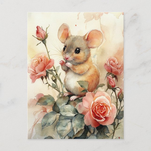 Maus und Rose Postkarte (Vorderseite)