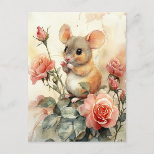 Maus und Rosen Postkarte