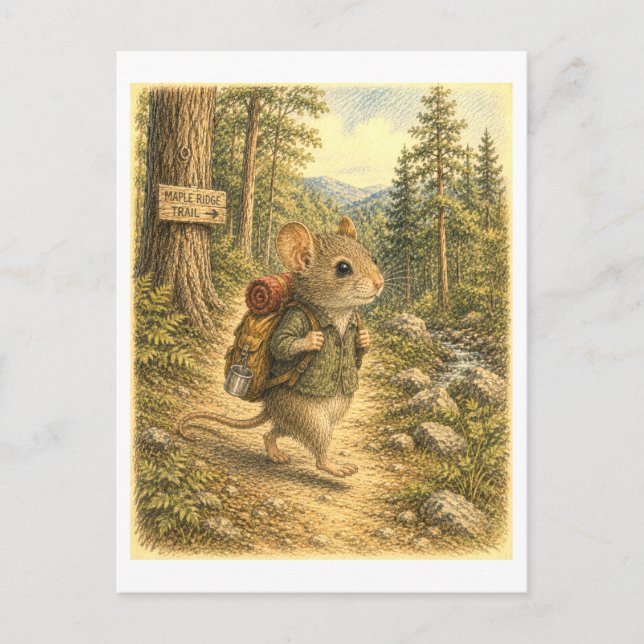 Maus-Wanderillustration Postkarte (Vorderseite)