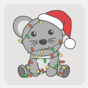 Maus Weihnachten Wintertiere Feiertagsmäuse Quadratischer Aufkleber