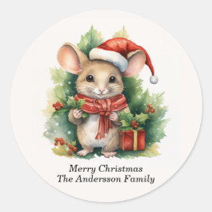 Maus Weihnachtsmannmütze Frohe Weihnachtsnamen Runder Aufkleber