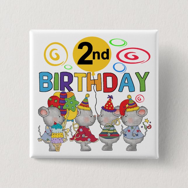 Mäuse 2. Geburtstag T - Shirt und Geschenke Button (Vorderseite)