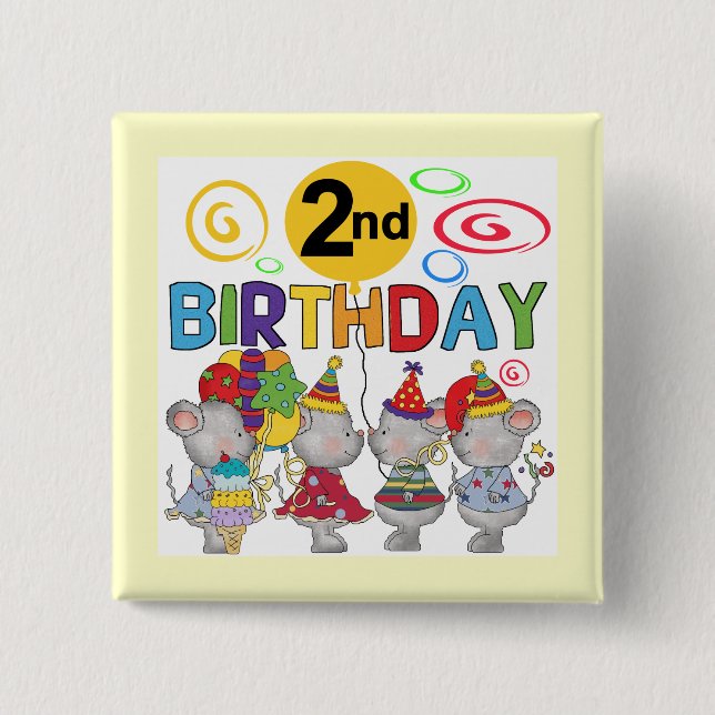 Mäuse 2. Geburtstag T - Shirt und Geschenke Button (Vorderseite)
