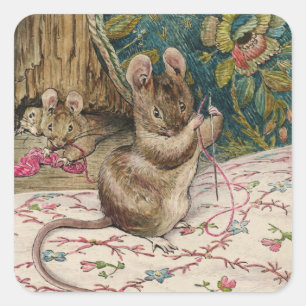 Mäuse am Arbeitsplatz - Beatrix Potter Quadratischer Aufkleber