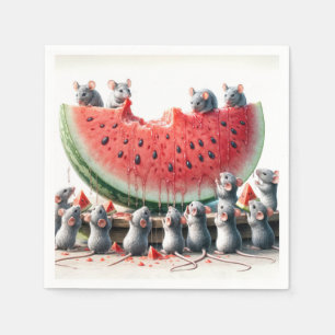 Mäuse auf einem Juicy Watermelon Wedge Serviette