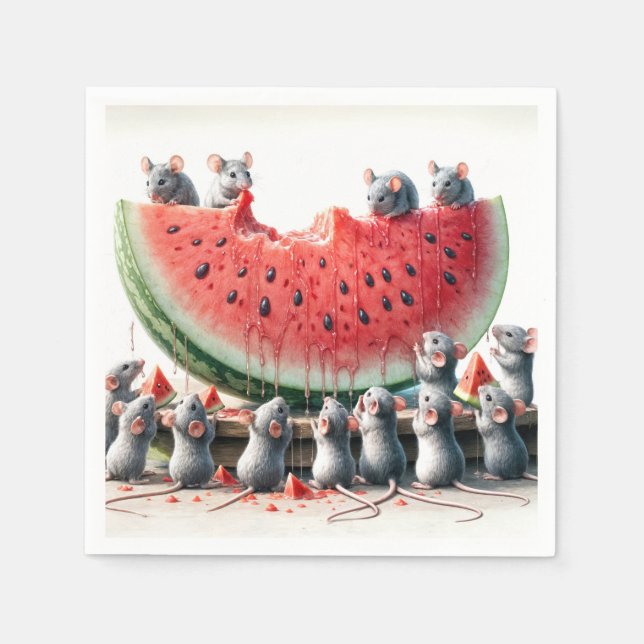 Mäuse auf einem Juicy Watermelon Wedge Serviette (Vorderseite)