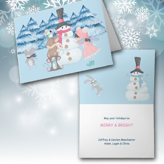 Mäuse helfen Snowman Niedliche Weihnachtskarte zu  Karte (A card that is fun
for kids of all ages!)