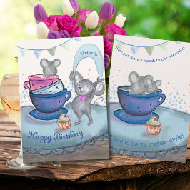 Mäuse im Teacup - Geburtstagsmäuse Cupcake Card Feiertagskarte