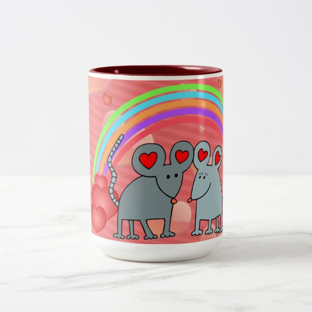 Mäuse in Liebe Valentine Zweifarbige Tasse (Mittel)
