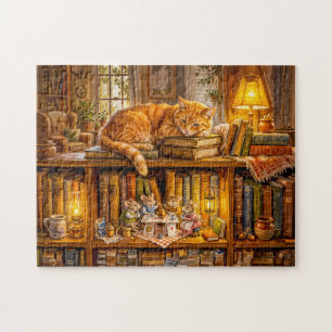 Mäuse-Kaffeetreff im Bücherregal Puzzle