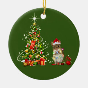 Mäuse mit Hut LIGHTS Weihnachten Keramik Ornament