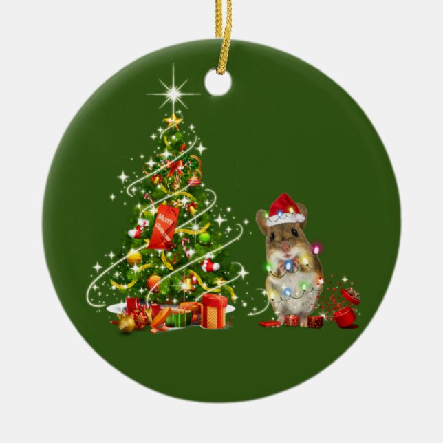 Mäuse mit Hut LIGHTS Weihnachten Keramik Ornament (Vorne)