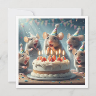 Mäuse mit Party-Hüten, Einladung zum Geburtstag de
