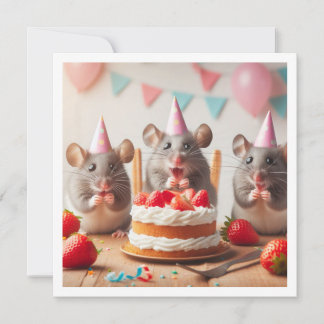 Mäuse mit Party-Hüten, Einladung zum Geburtstag de