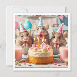 Mäuse mit Party-Hüten, Einladung zum Geburtstag de