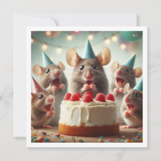 Mäuse mit Party-Hüten, Einladung zum Geburtstag de