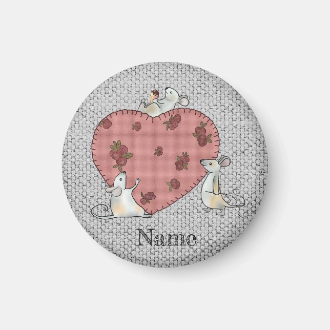 Mäuse nähen Herz Magnet (Vorne)