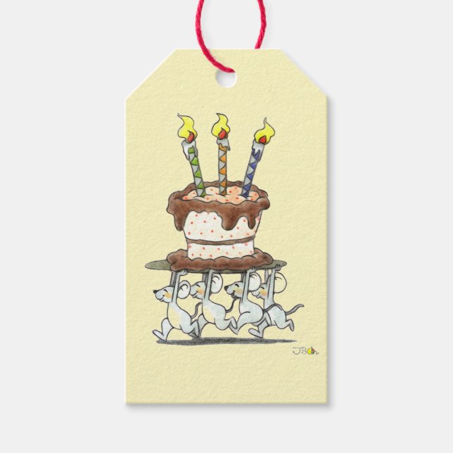 Mäuse-Parade mit Geburtstagskuchen Geschenkanhänger (Vorderseite)