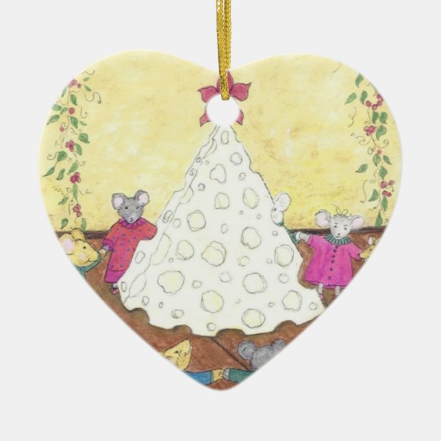 Mäuse um einen Käse Weihnachtsbaum Keramik Ornament (Vorne)