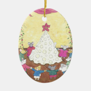Mäuse um einen Käse Weihnachtsbaum Keramikornament