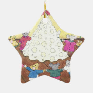 Mäuse um einen Käse Weihnachtsbaum Keramikornament