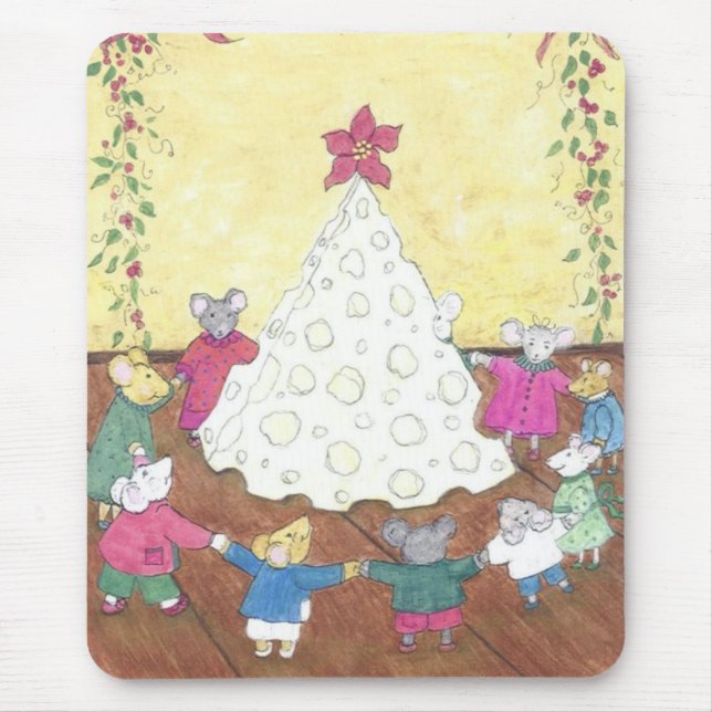 Mäuse um einen Käse Weihnachtsbaum Mousepad (Vorne)