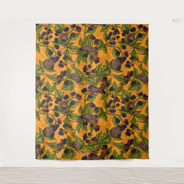 Mäuse und BlackBerry auf orangefarbenen Tapisserie Wandteppich (Vorderseite)