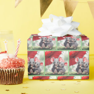 Mäuse unter einem roten Schirm Geschenkpapier