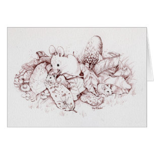 Mäusefamilie im Herbstlaub, Pilze, Natur