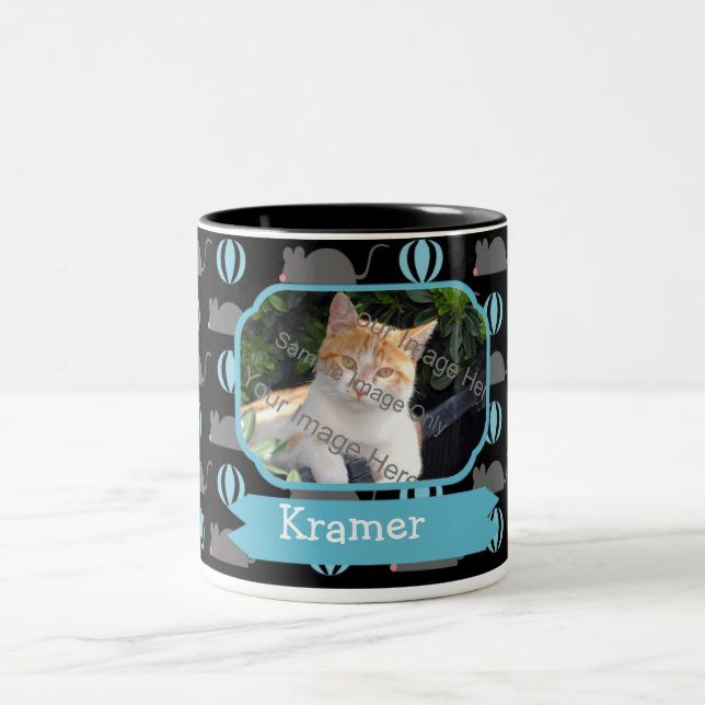 Mäusemännlicher Katzen-Name und Foto-Kaffee-Tassen Zweifarbige Tasse (Mittel)