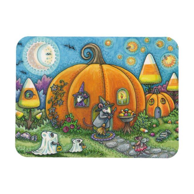 MAUSHAUS, TRICK ODER BEHANDLER HALLOWEWEEN MAGNET (Horizontal)